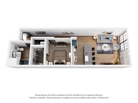 Floor plan for 1 bed, 1 bath, 835 sqft